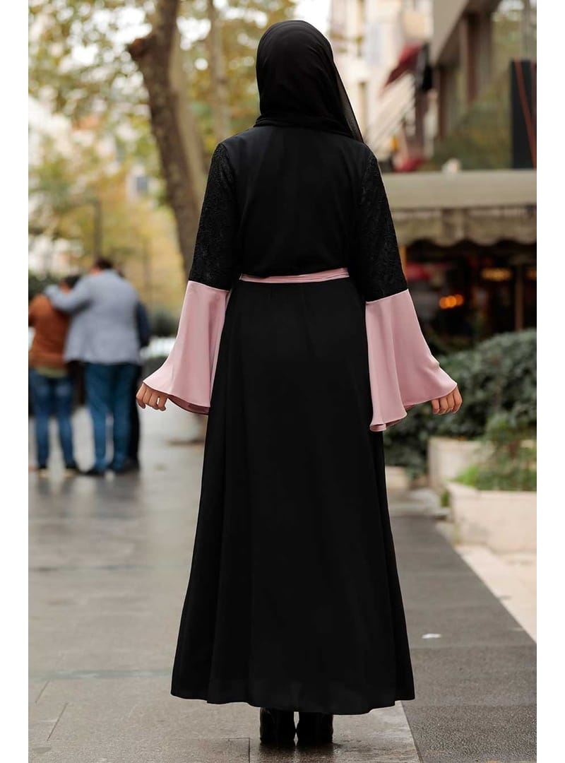 Kolları Detaylı Pudra Tesettür  Abaya 55510PD - Resim 3
