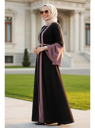 Kolları Detaylı Açık Gül Kurusu Tesettür Abaya 55510AGK