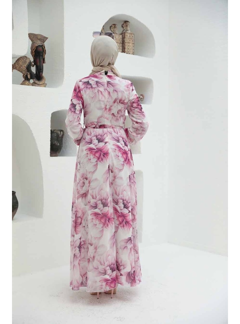 Çiçek Desenli Pembe Tesettür Elbise 279050P - Resim 2