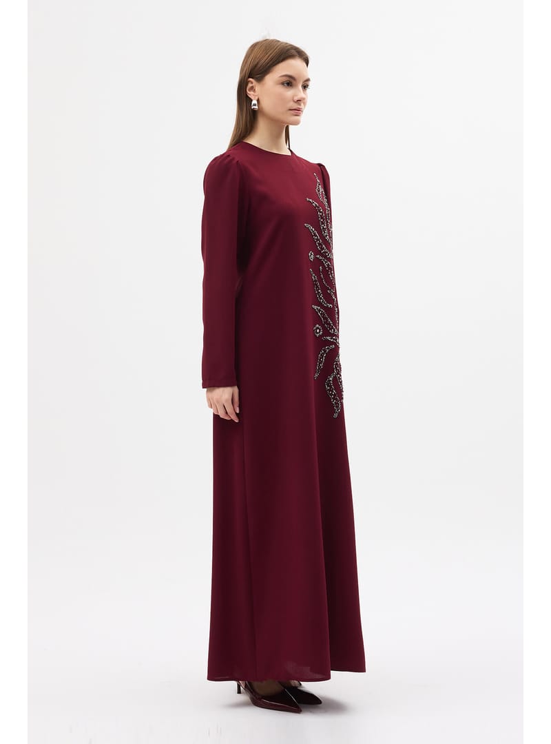 Lily Taş İşlemeli Abiye - Bordo - Resim 2