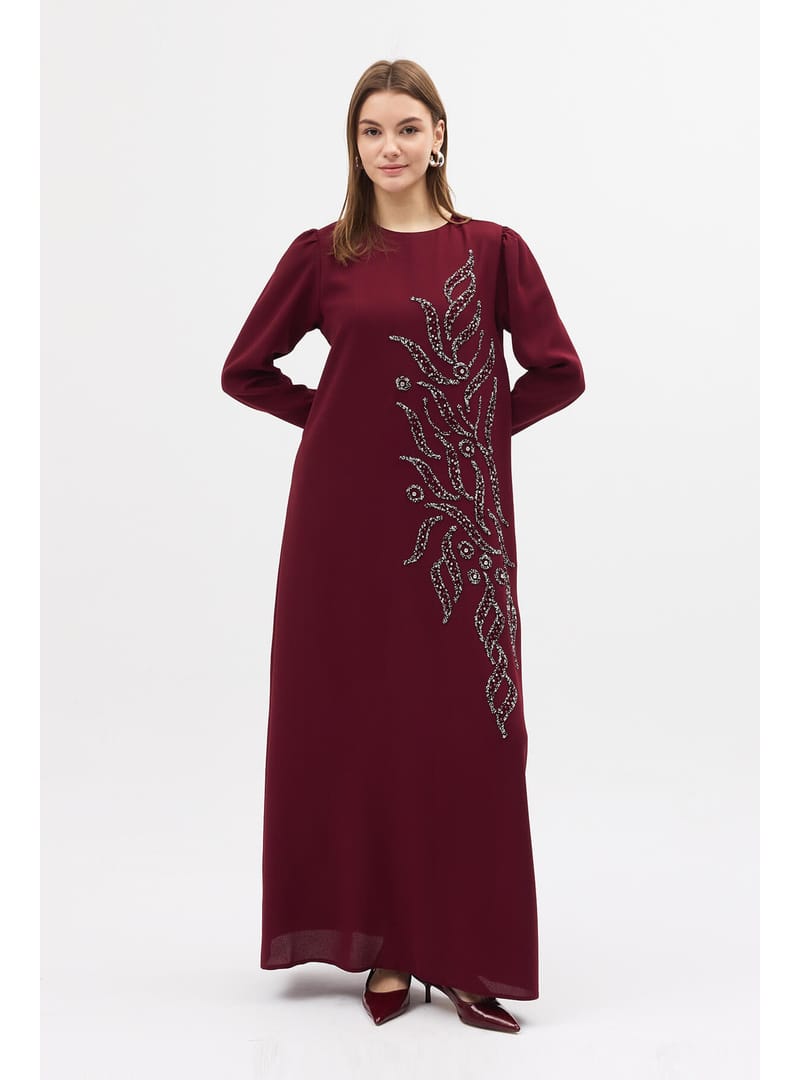 Lily Taş İşlemeli Abiye - Bordo - Resim 3