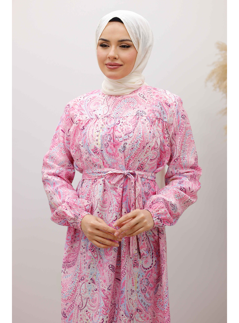 Desenli Robalı Elbise TSD250267 Pembe - Resim 2