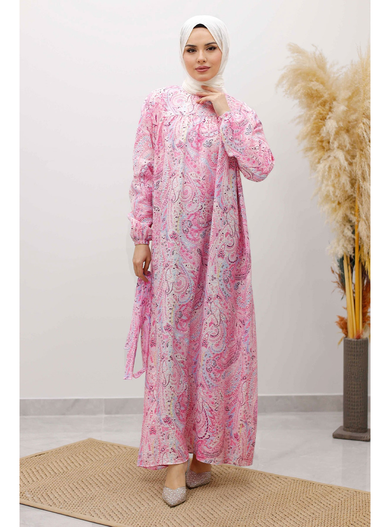 Desenli Robalı Elbise TSD250267 Pembe - Resim 3