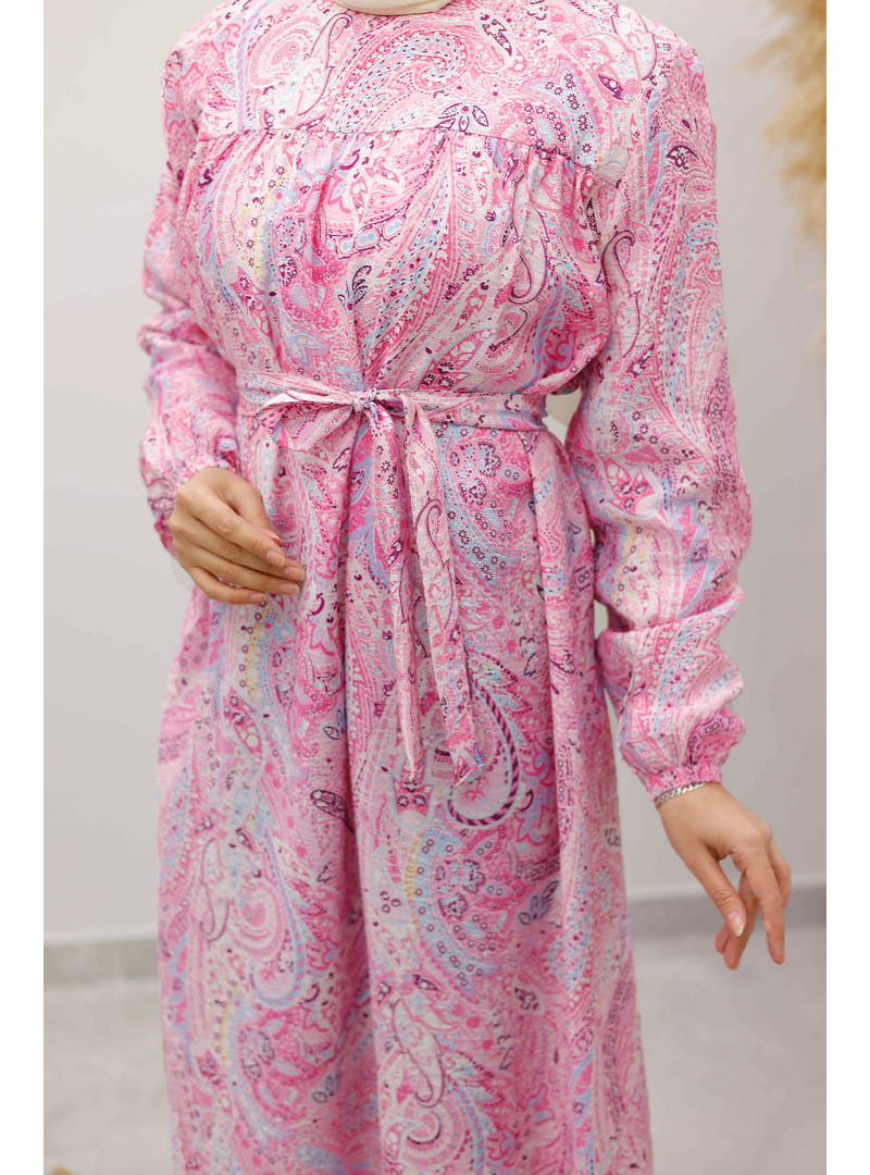 Desenli Robalı Elbise TSD250267 Pembe - Resim 4