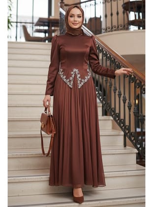- Boncuk Detaylı Kahverengi  55141KH