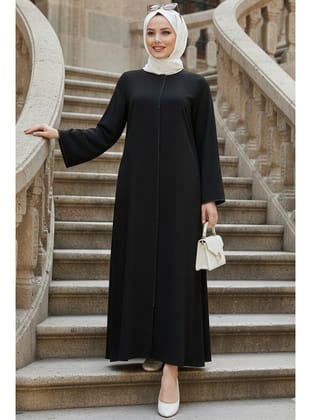 Fermuarlı Siyah Tesettür Abaya 85107S