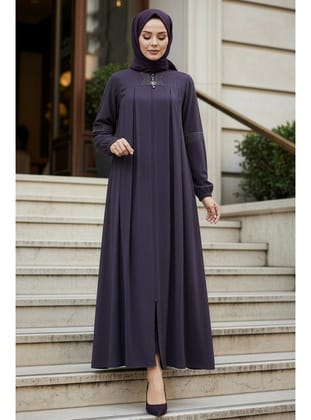 Fermuarlı Koyu Füme Tesettür Abaya 45299KFU