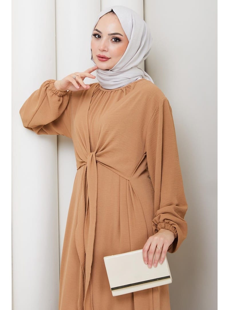 Bağlama Detaylı Ayrobin Elbise Camel HM2873 - Resim 3