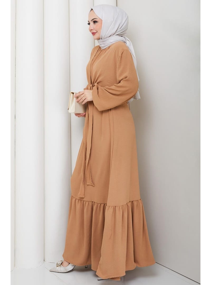 Bağlama Detaylı Ayrobin Elbise Camel HM2873 - Resim 4