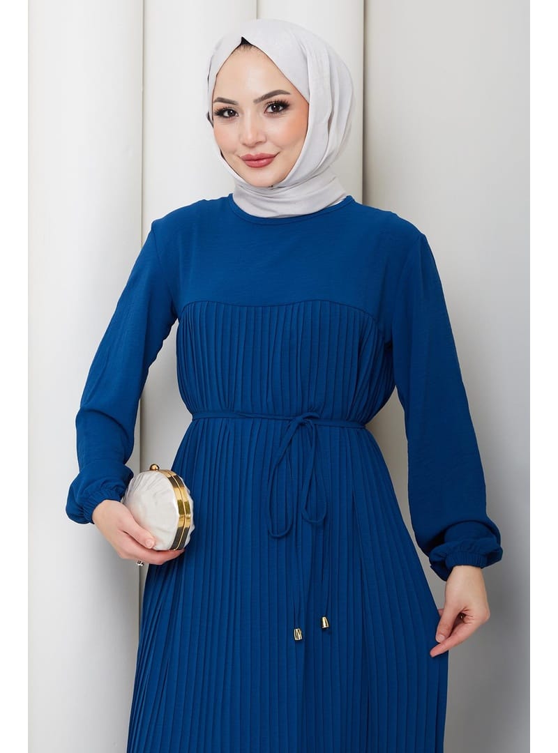 Robalı Piliseli Ayrobin Elbise Mavi HM2872 - Resim 3