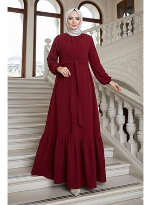Bağlama Detaylı Ayrobin Elbise Bordo HM2873