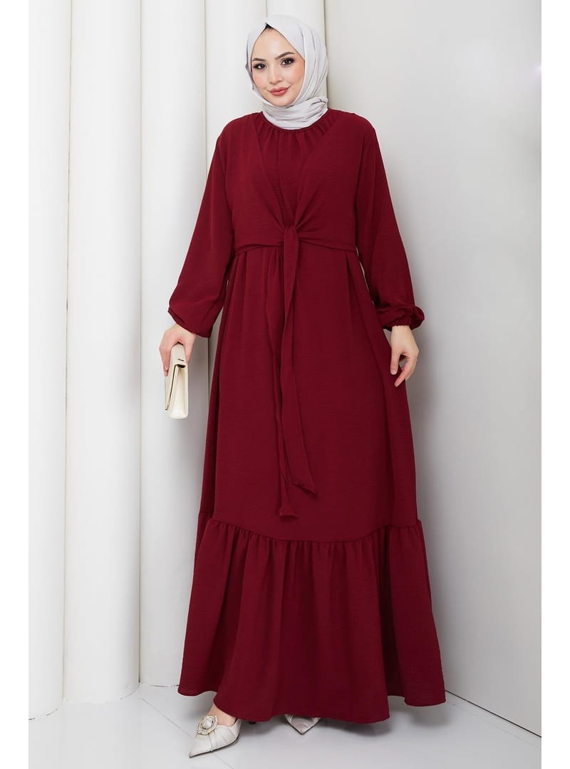 Bağlama Detaylı Ayrobin Elbise Bordo HM2873 - Resim 2