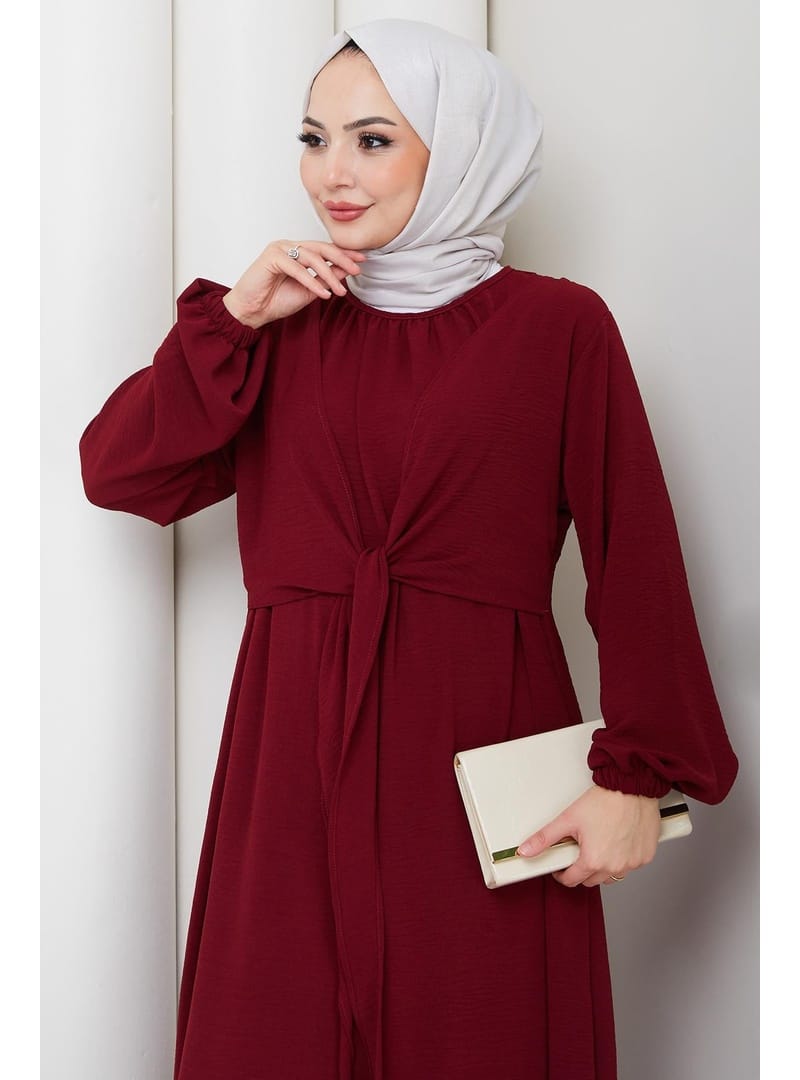 Bağlama Detaylı Ayrobin Elbise Bordo HM2873 - Resim 3