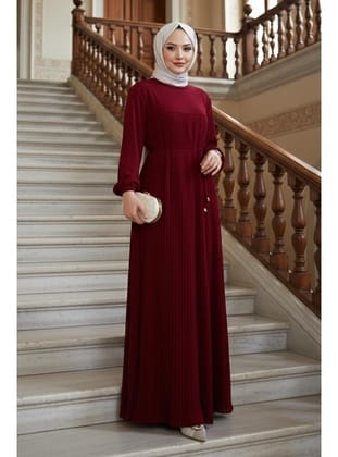 Robalı Piliseli Ayrobin Elbise Bordo HM2872