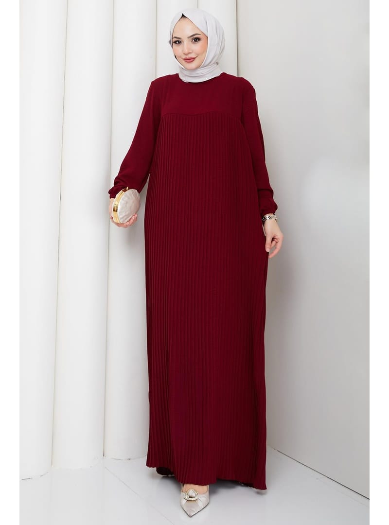Robalı Piliseli Ayrobin Elbise Bordo HM2872 - Resim 3