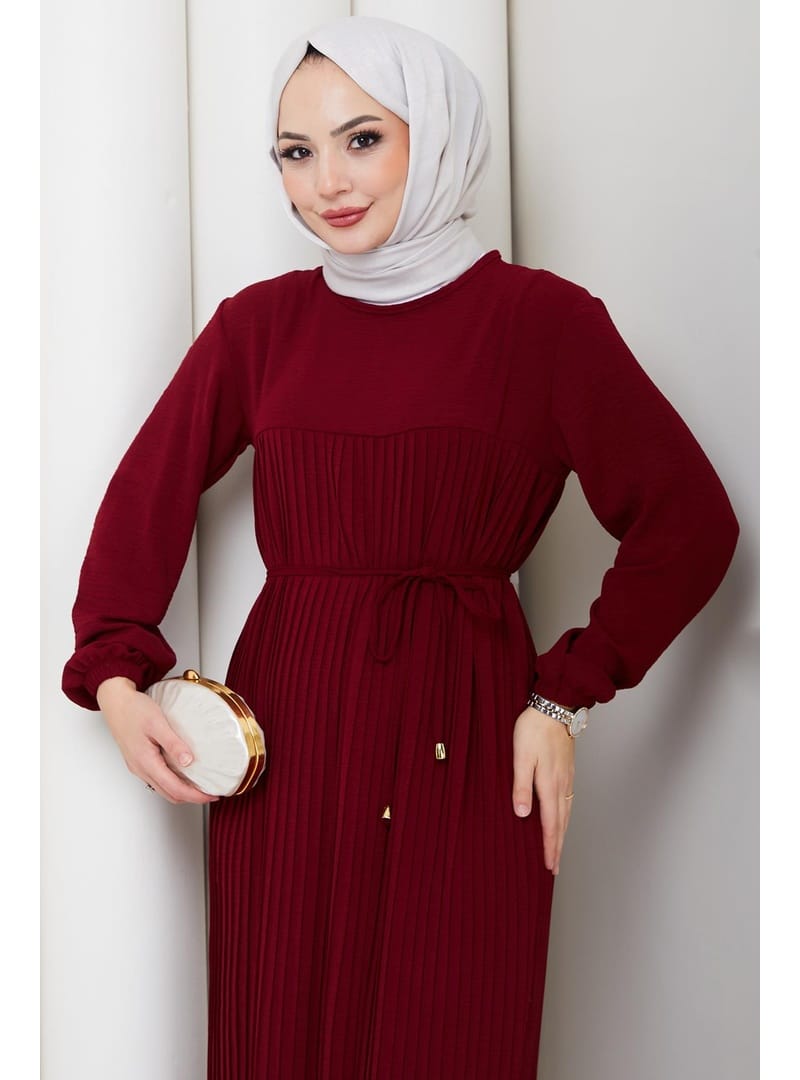 Robalı Piliseli Ayrobin Elbise Bordo HM2872 - Resim 4