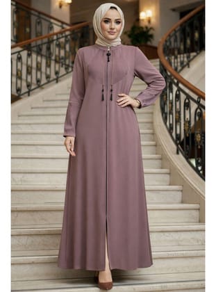 Fermuarlı Pudra Tesettür Abaya 45298PD