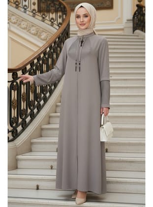Fermuarlı Bej Tesettür Abaya 45298BEJ