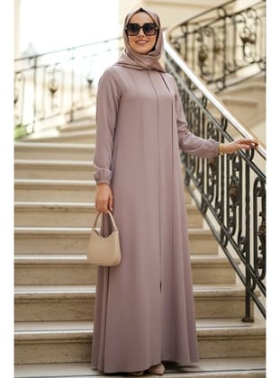 Fermuarlı Bej Tesettür Abaya 45307BEJ