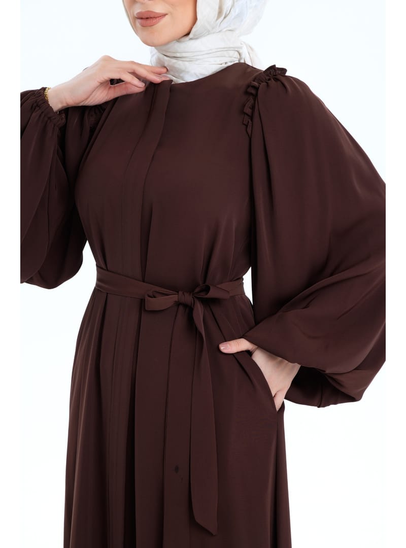 EL-NAZ ABAYA Kahverengi - 1007 - Resim 2