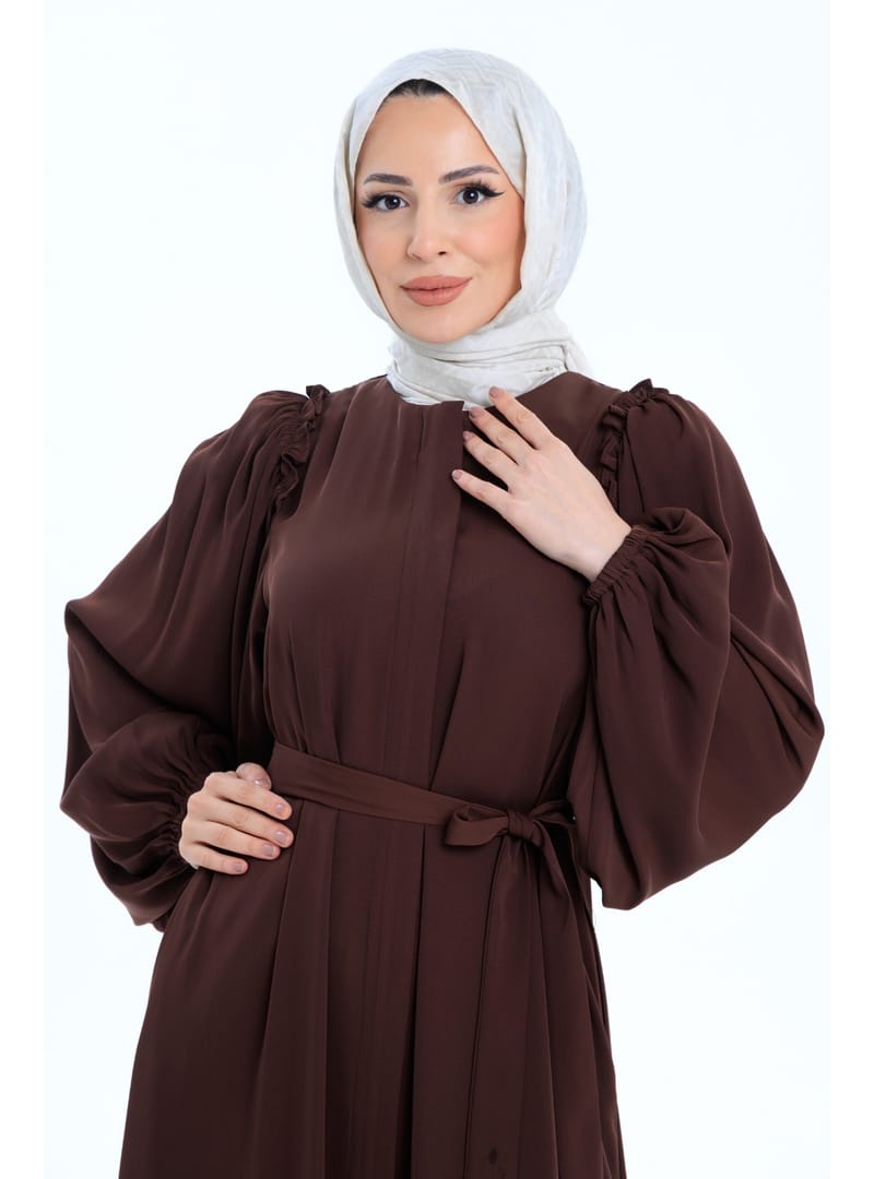 EL-NAZ ABAYA Kahverengi - 1007 - Resim 3