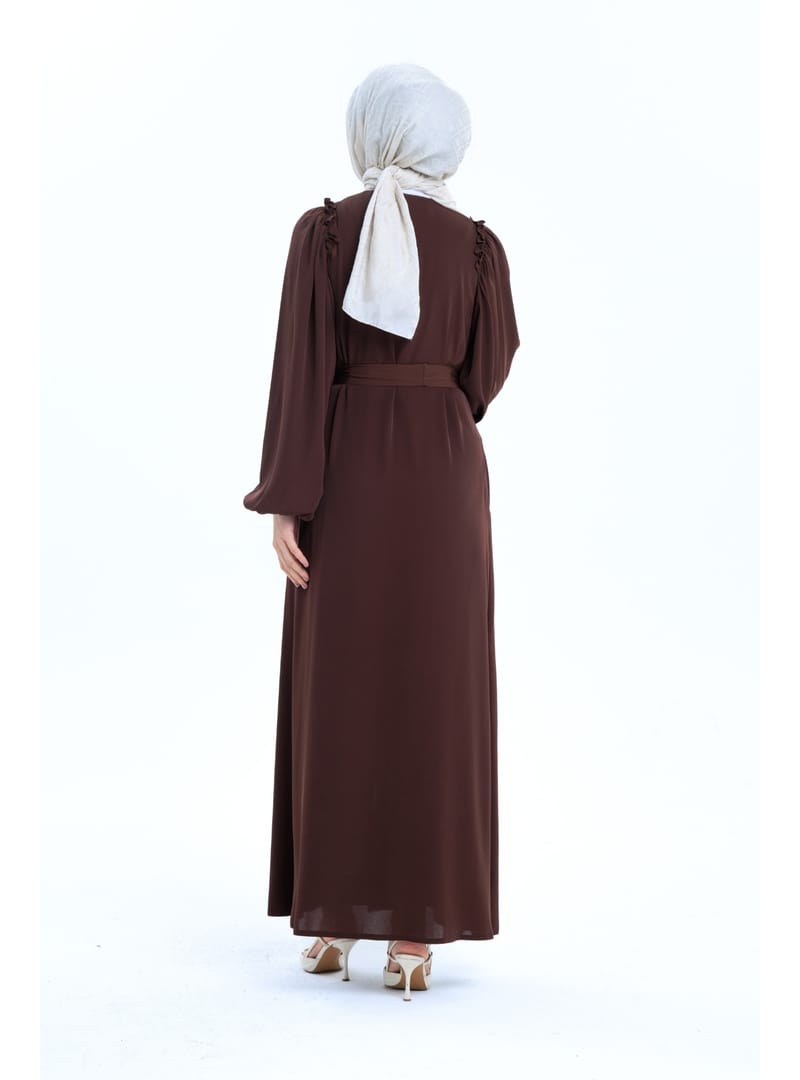 EL-NAZ ABAYA Kahverengi - 1007 - Resim 4