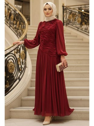 - Dalga Desen Büzgülü Bordo  5538BR