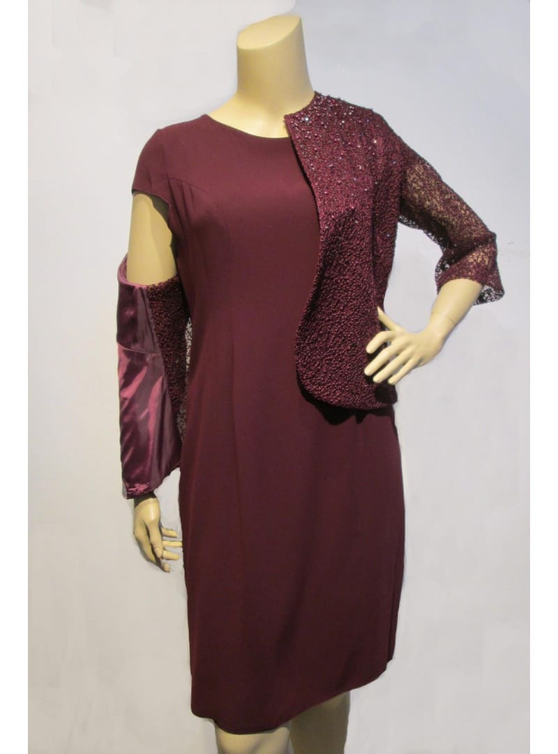 Büyük Beden 3510 Bordo Ceket+Elbise Takım BORDO - Resim 3