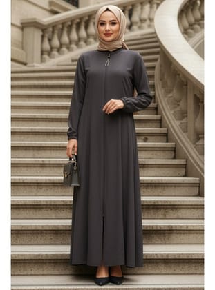 Fermuarlı Füme Tesettür Abaya 45319FU