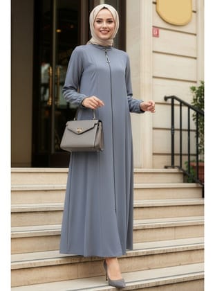 Fermuarlı Gri Tesettür Abaya 45319GR