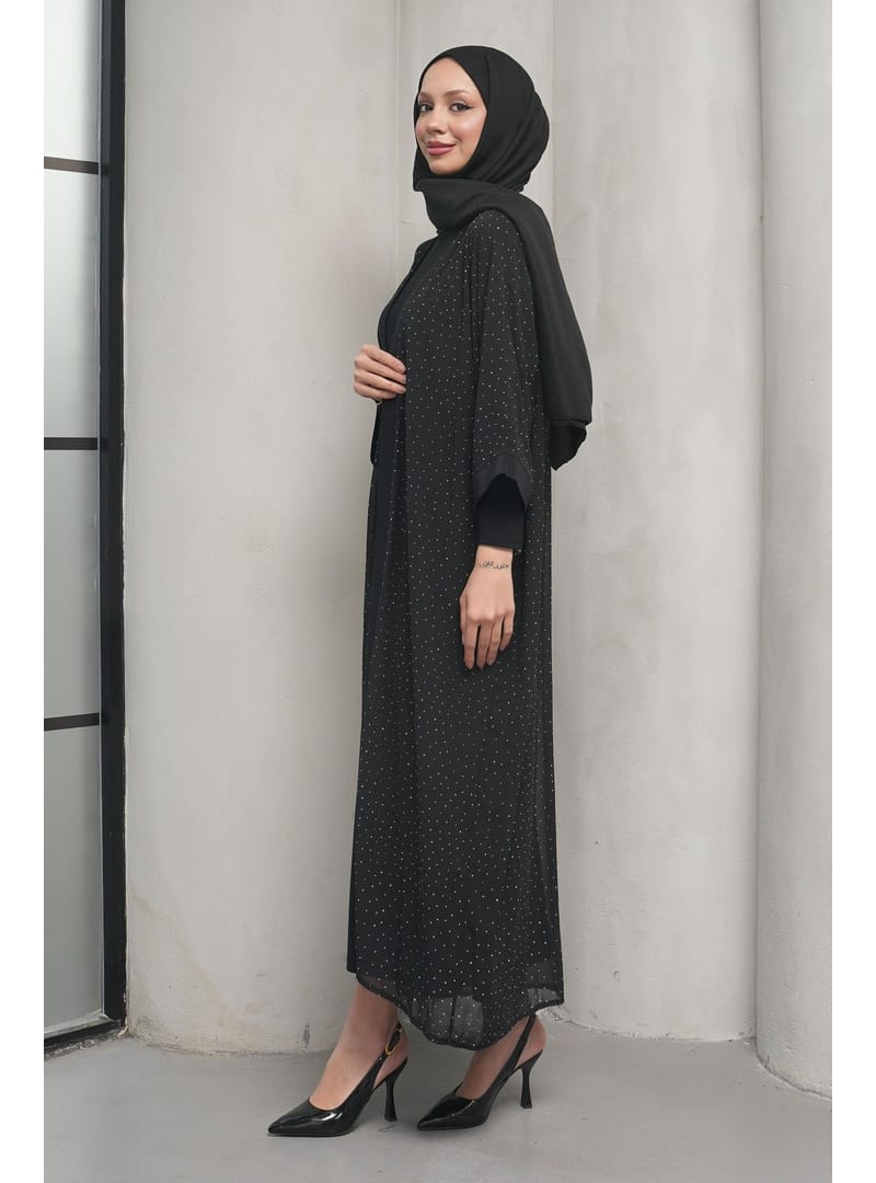 Siyah Taş İşlemeli İkili Abaya Takım - Resim 4