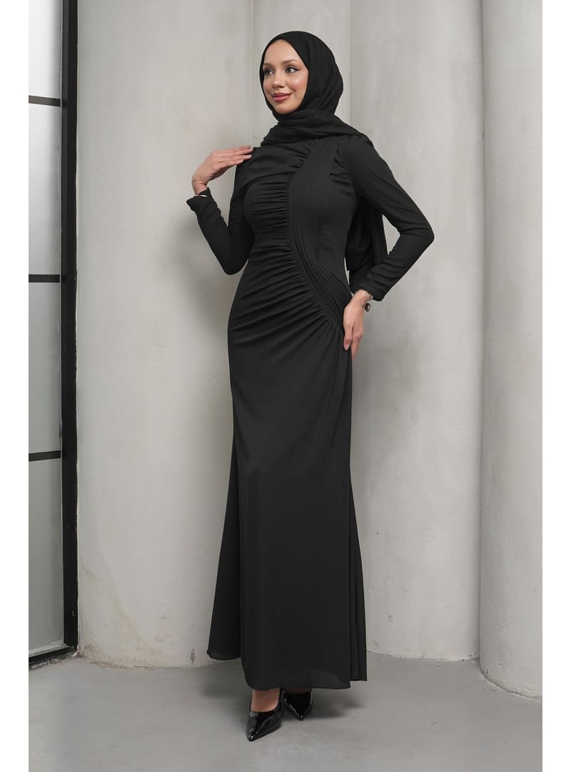 Siyah Önü Drapeli Balık Model Abiye - Resim 2