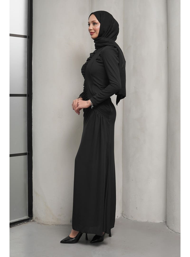 Siyah Önü Drapeli Balık Model Abiye - Resim 3