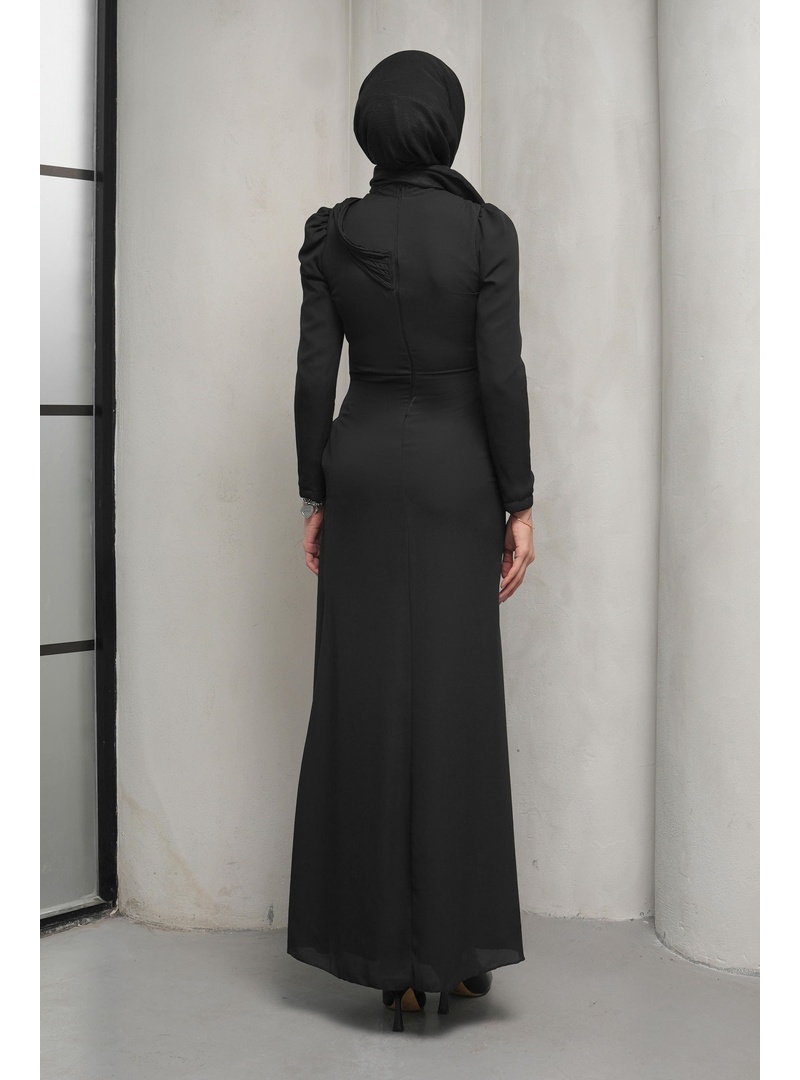 Siyah Önü Drapeli Balık Model Abiye - Resim 4