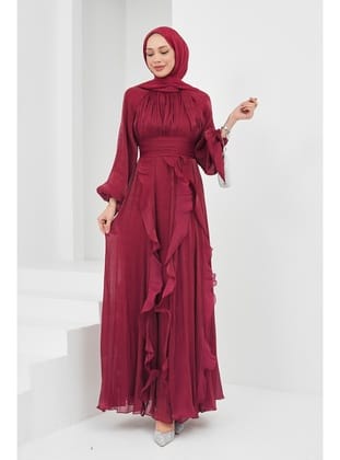 Bordo Önü Drapeli Kol Bağlamalı Abiye