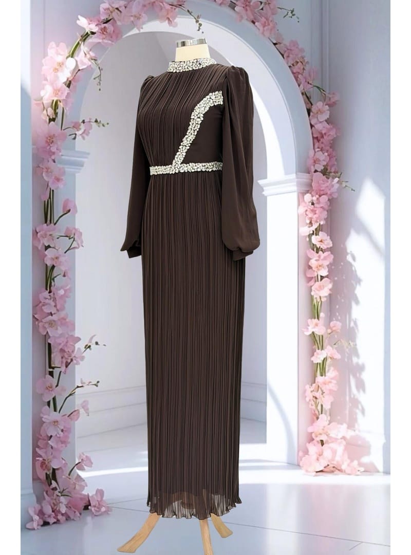 Sima Abiye Elbise Kahverengi - Resim 3