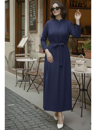 Düğmeli Tesettür Elbise N7204 Lacivert