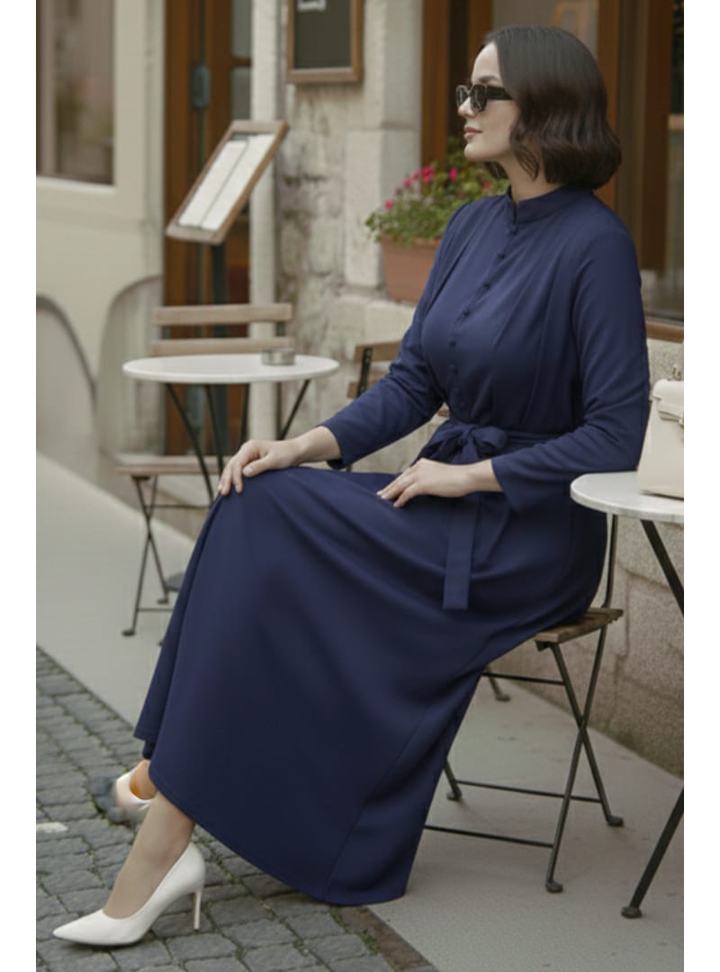 Düğmeli Tesettür Elbise N7204 Lacivert - Resim 3