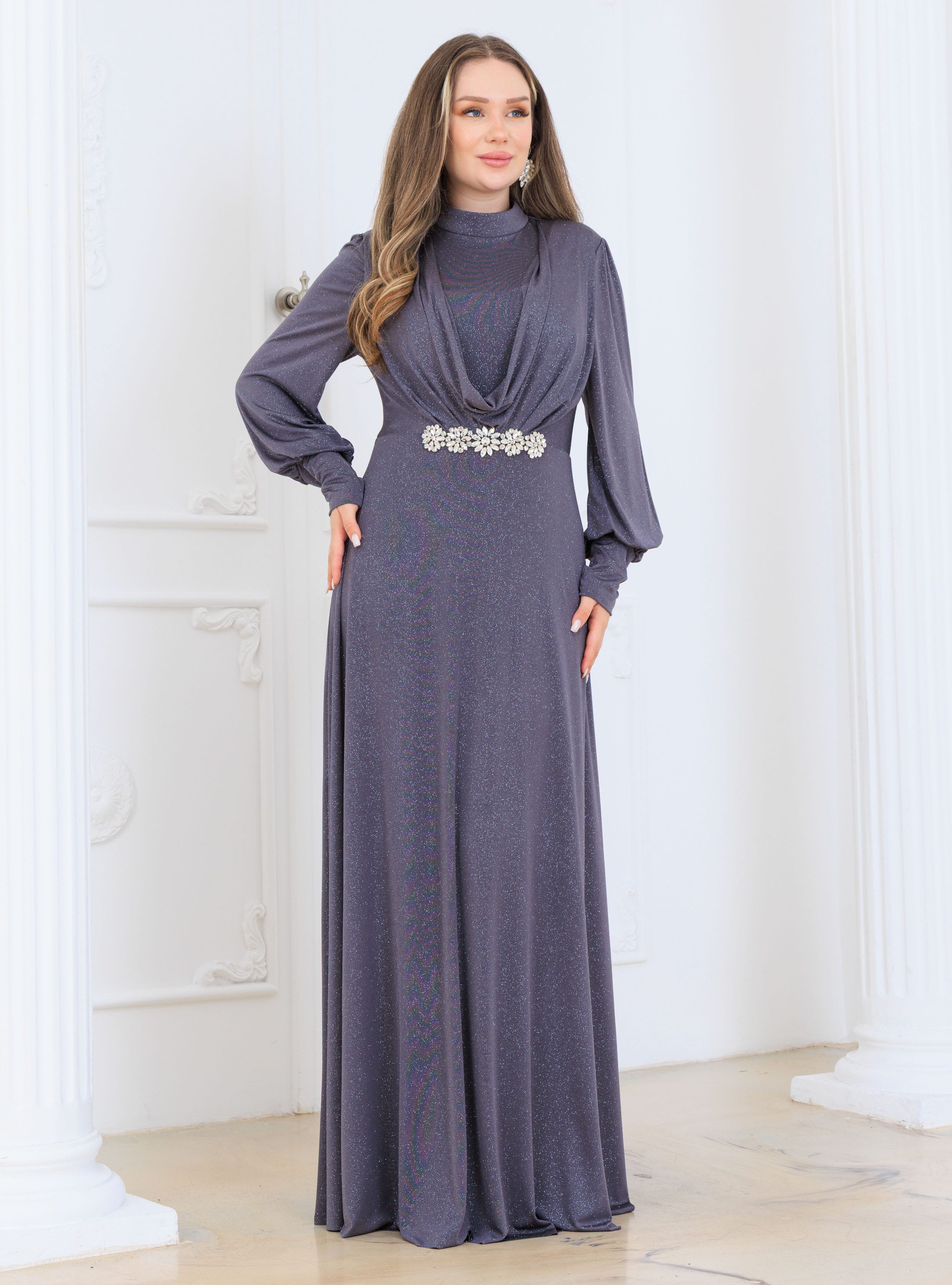 Elisa Tesettür Abiye Elbise - Antrasit - Elben Moda - Resim 2