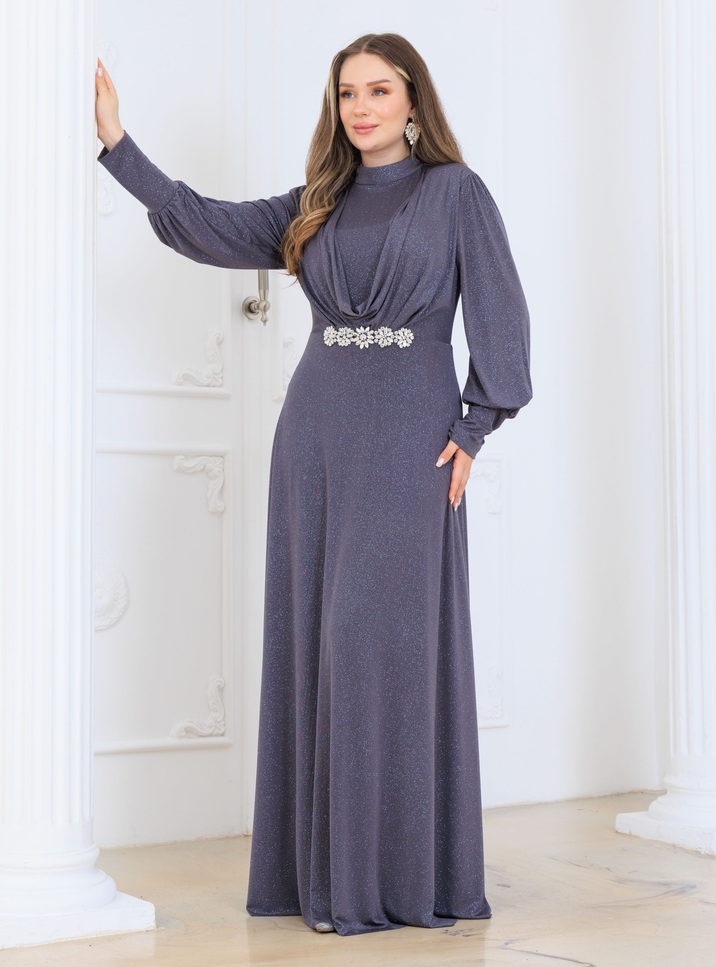 Elisa Tesettür Abiye Elbise - Antrasit - Elben Moda - Resim 3