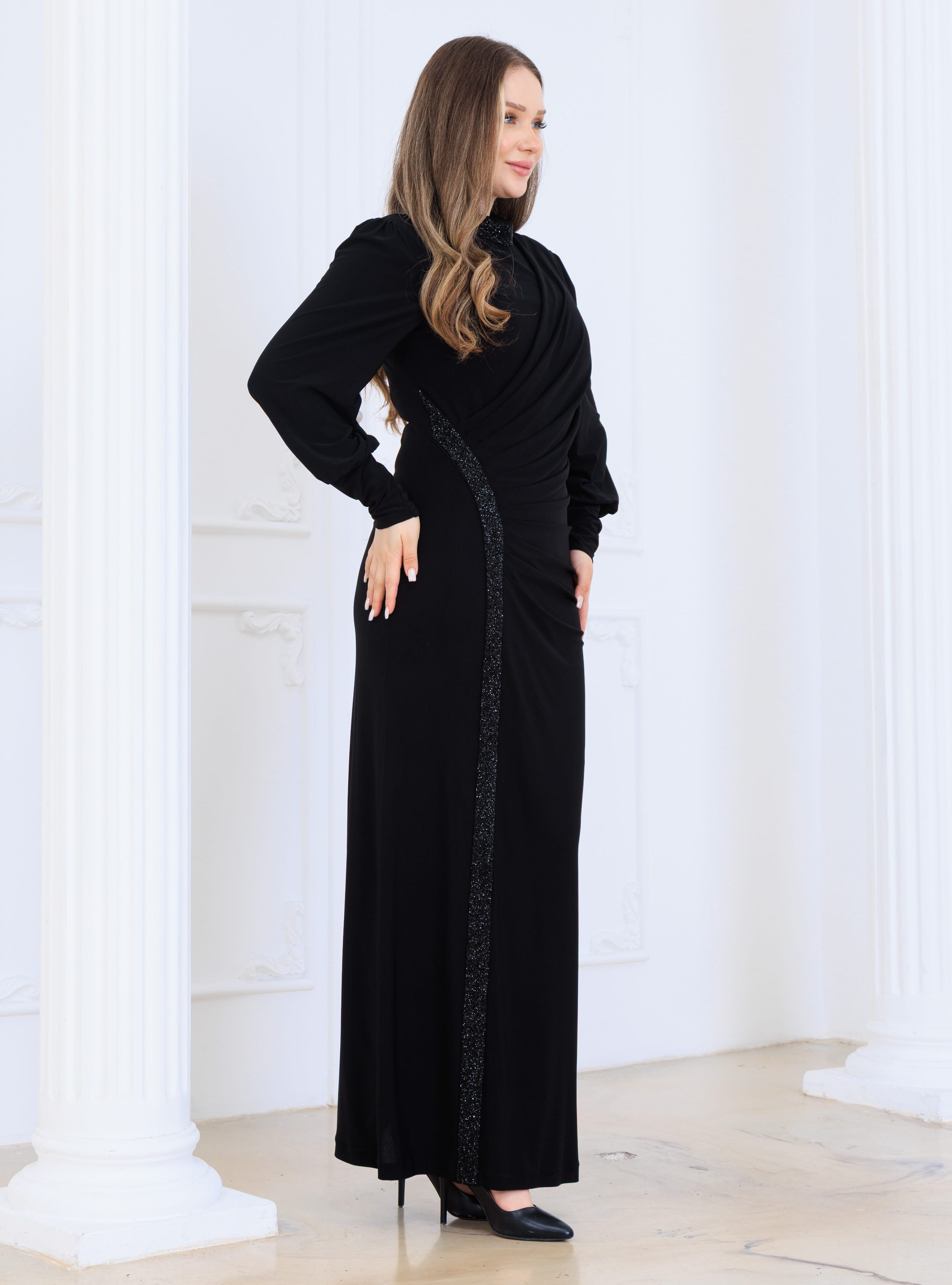 Eleni Tesettür Abiye Elbise - Siyah - Elben Moda - Resim 2