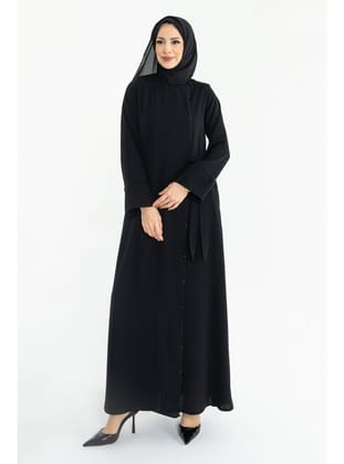Silve Dubai İpeği Abaya Siyah -1012 siyah