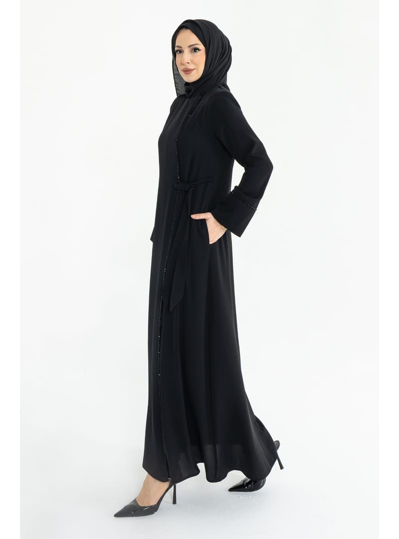 Silve Dubai İpeği Abaya Siyah -1012 siyah - Resim 3