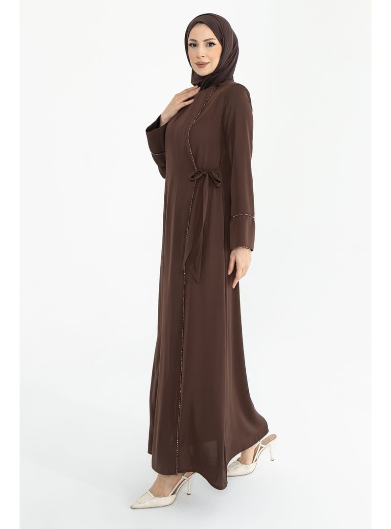 Silve Dubai İpeği Abaya Kahverengi -1012 kahverengi - Resim 2