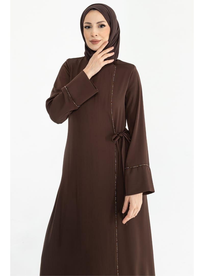 Silve Dubai İpeği Abaya Kahverengi -1012 kahverengi - Resim 3