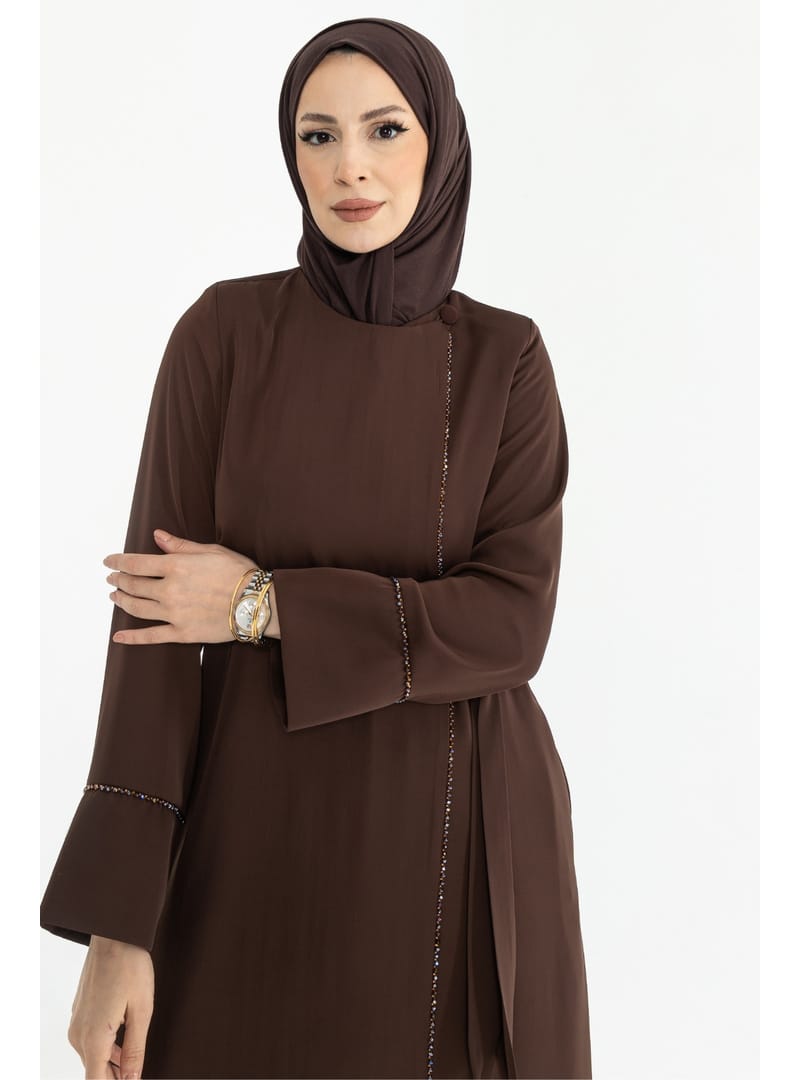 Silve Dubai İpeği Abaya Kahverengi -1012 kahverengi - Resim 4