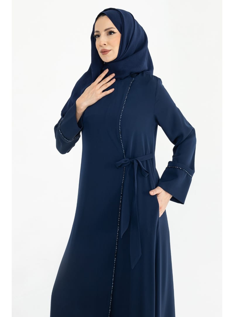 Silve Dubai İpeği Abaya Lacivert -1012 Laci - Resim 4