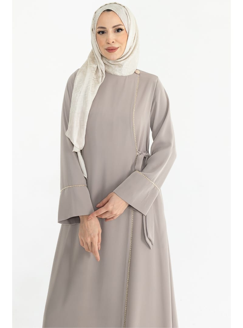 Silve Dubai İpeği Abaya Bej -1012 Bej - Resim 4