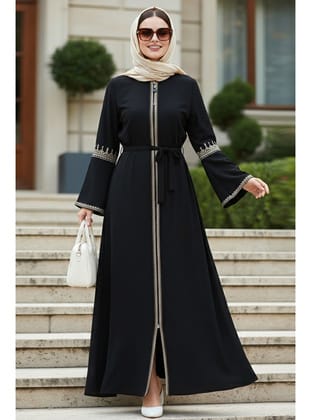 Nakış işlemeli Siyah Tesettür Abaya 26102S