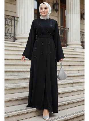Taş Aplikeli Siyah Tesettür Abaya 82412S